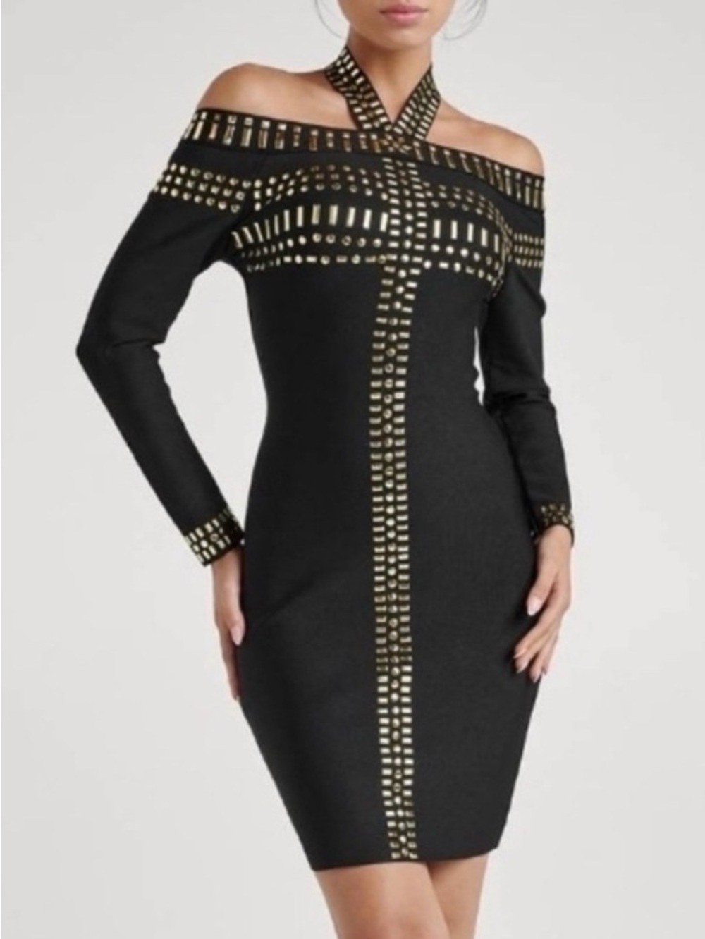 VENUS Black Studded Mini Bodycon Dress